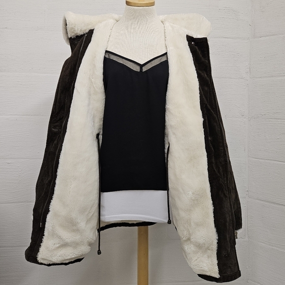 J. Percy for Marvin Richards Suede and Fur Lined Coat with in Umber Brown Sz Med - Picture 6 of 12